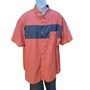 Foundry Red Blue Men's Color Block Button Down Camp Shirt Size 2XL